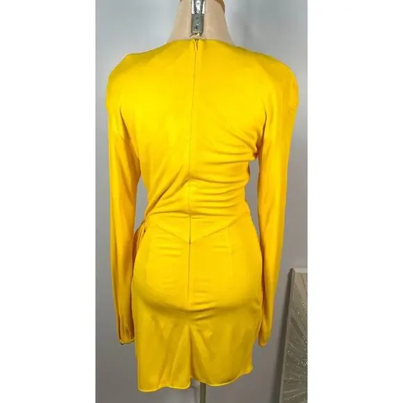 Dundas Yellow Beau Faux Wrap Long Sleeve Plunging V Neck Mini Dress Size 2 - Picture 8 of 13